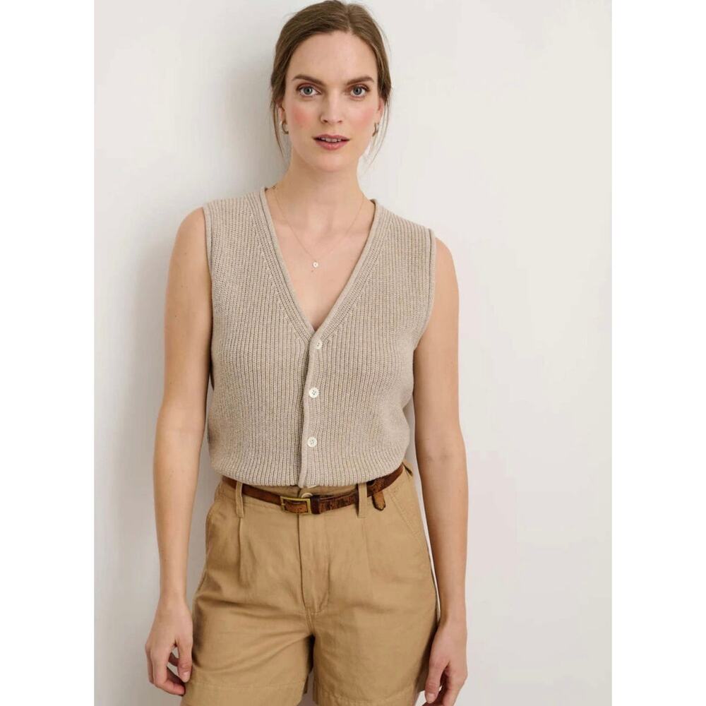 Alex Mill Eldridge Sweater Vest Oatmeal Medium Knit Neutral Tan Cardigan Cozy